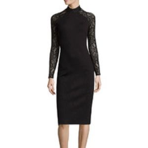 EUC black bodycon dress with lace sleeves